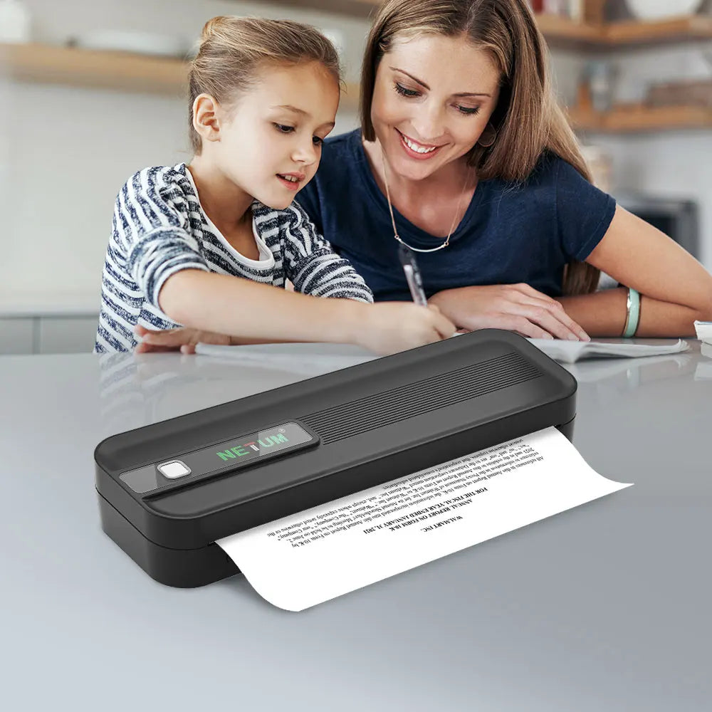 Portable thermal A4 printer, student homework printer, Bluetooth enabled mobile phone connection, wireless small office printer