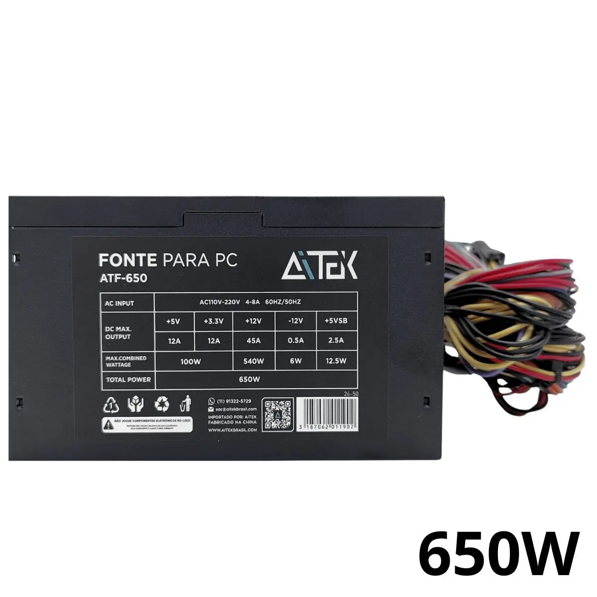 500W PC Source or 650W Automatic Bivolt with 120mm Silent Fan and SATA Connectors