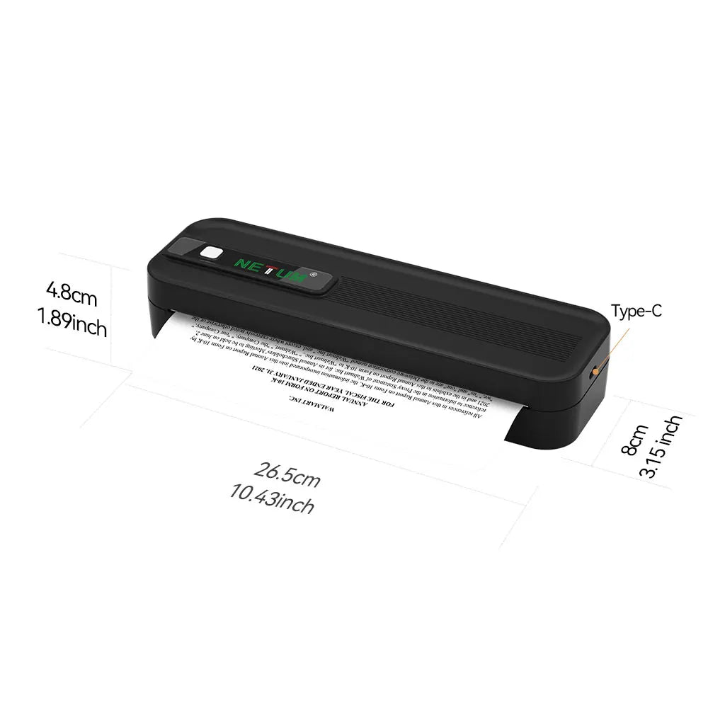 Portable thermal A4 printer, student homework printer, Bluetooth enabled mobile phone connection, wireless small office printer