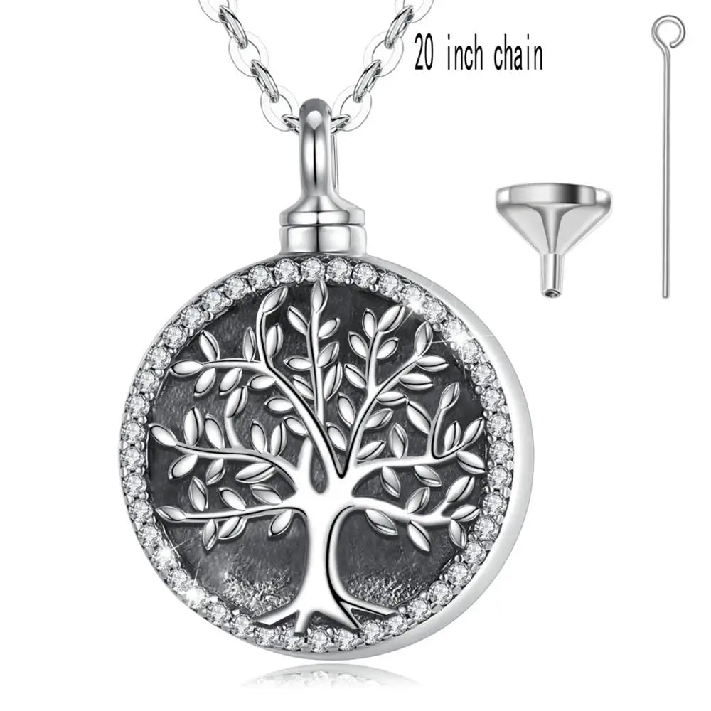 Eudora 925 Sterling Silver Tree of Life Necklace Cremation Memorial Ashes Urn pendant Keepsake Jewelry Gift for Women Men