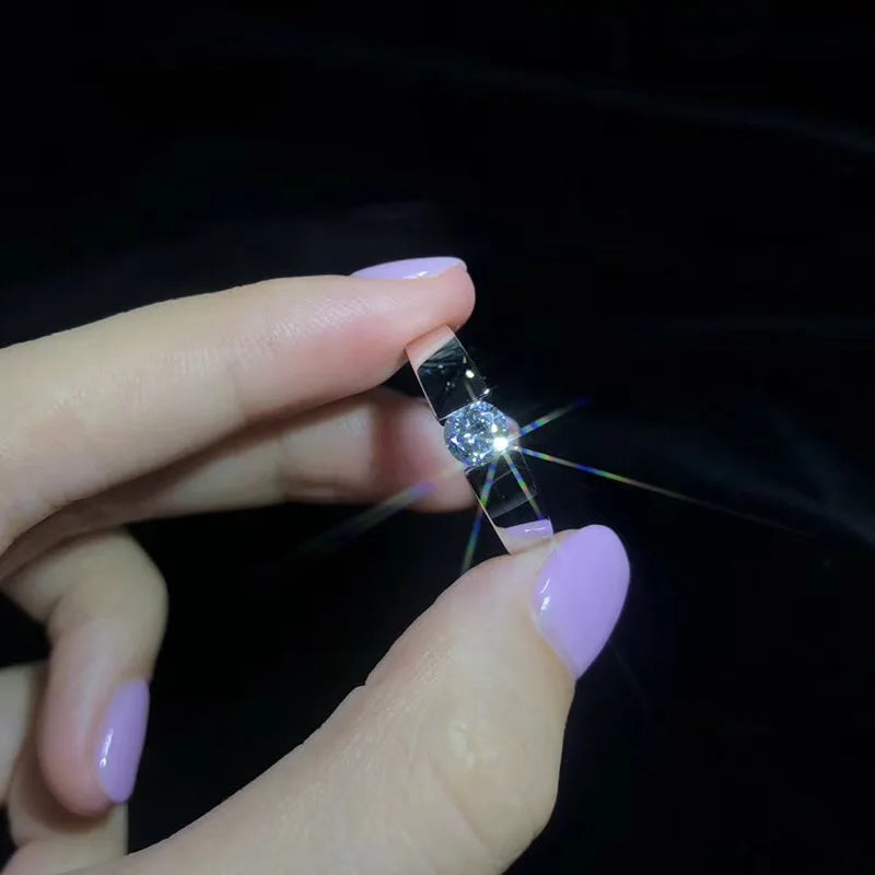 Allergy Free 925 Sterling Silver Ring With Credentials, Round 0.5ct Zirconia Diamant Wedding Band Gift Jewelry for Women and Men