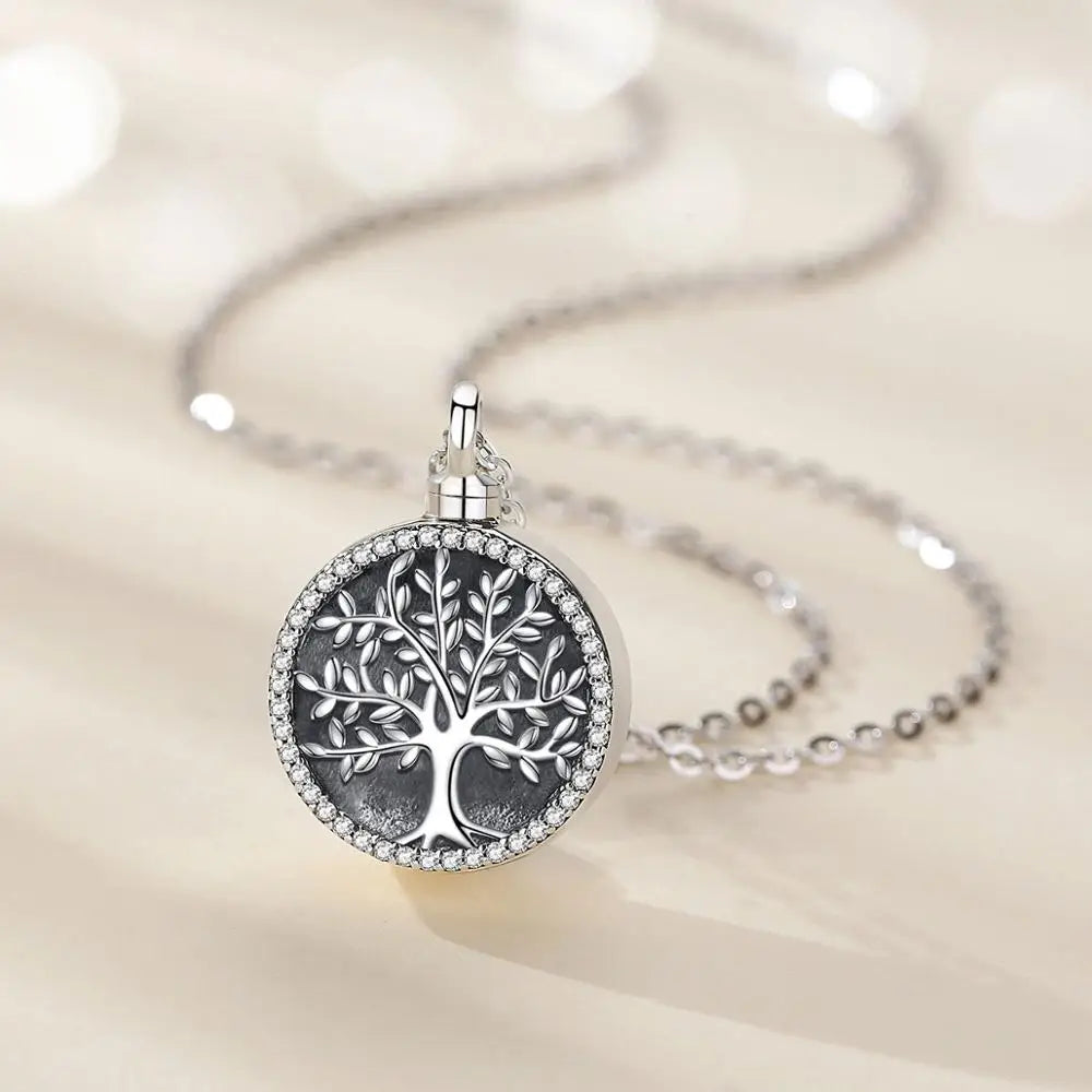 Eudora 925 Sterling Silver Tree of Life Necklace Cremation Memorial Ashes Urn pendant Keepsake Jewelry Gift for Women Men