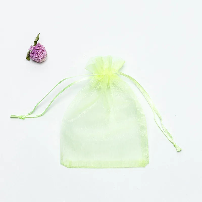 50pcs/lot 7x9cm 9x12cm 10x15 13x18cm Drawstring Organza Gift Bags Jewelry Packaging Bag Wedding Party Packaging Present Pouches