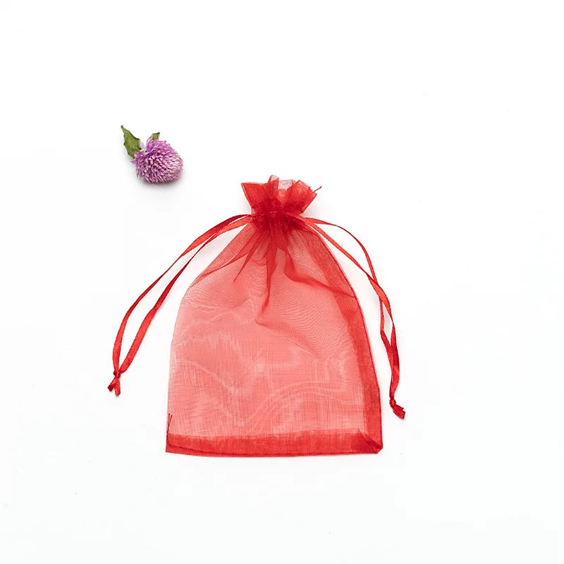 50pcs/lot 7x9cm 9x12cm 10x15 13x18cm Drawstring Organza Gift Bags Jewelry Packaging Bag Wedding Party Packaging Present Pouches