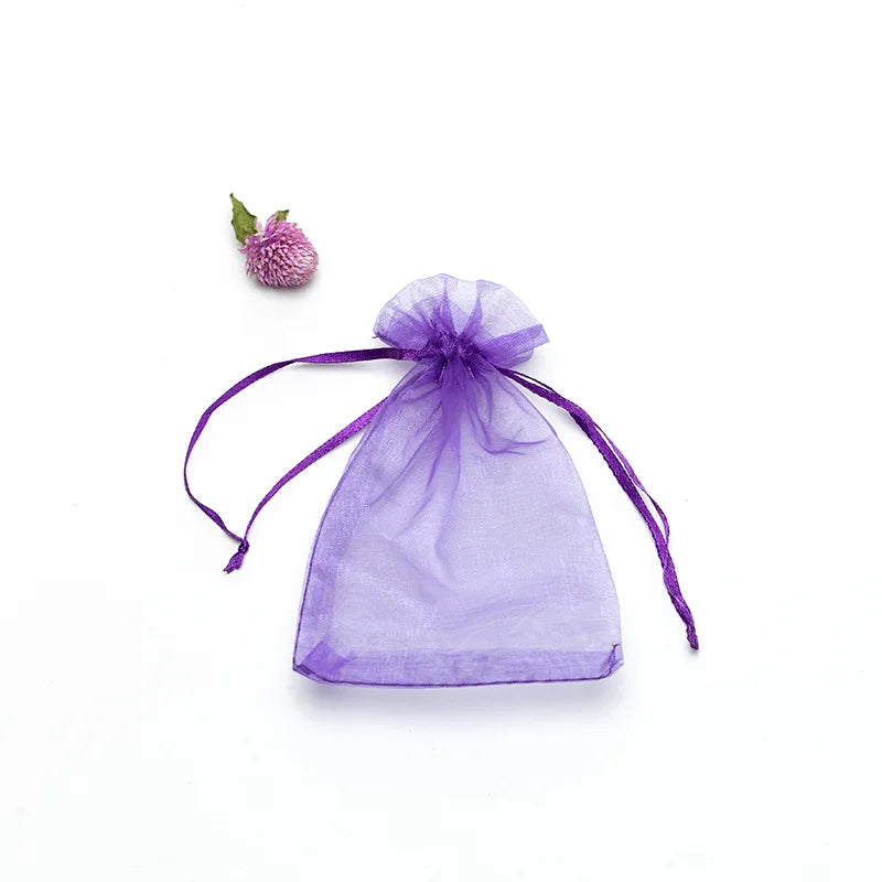 50pcs/lot 7x9cm 9x12cm 10x15 13x18cm Drawstring Organza Gift Bags Jewelry Packaging Bag Wedding Party Packaging Present Pouches