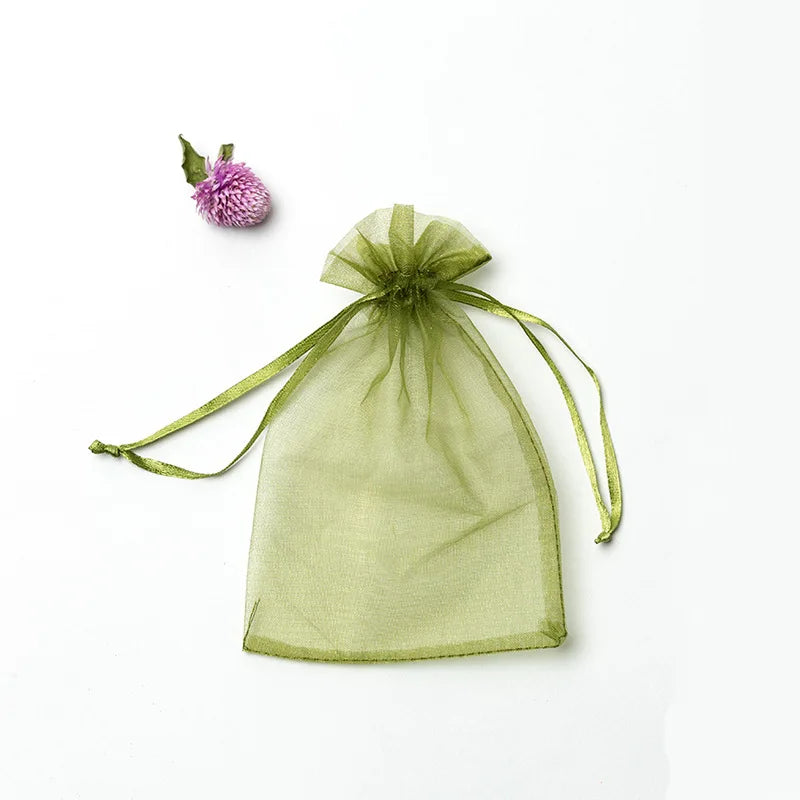50pcs/lot 7x9cm 9x12cm 10x15 13x18cm Drawstring Organza Gift Bags Jewelry Packaging Bag Wedding Party Packaging Present Pouches
