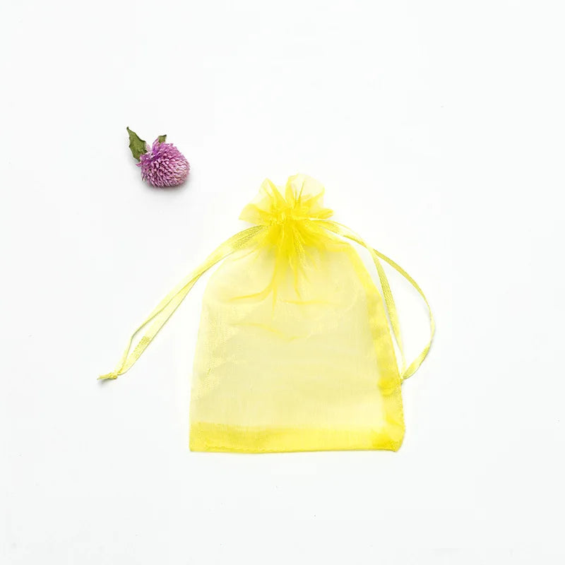 50pcs/lot 7x9cm 9x12cm 10x15 13x18cm Drawstring Organza Gift Bags Jewelry Packaging Bag Wedding Party Packaging Present Pouches