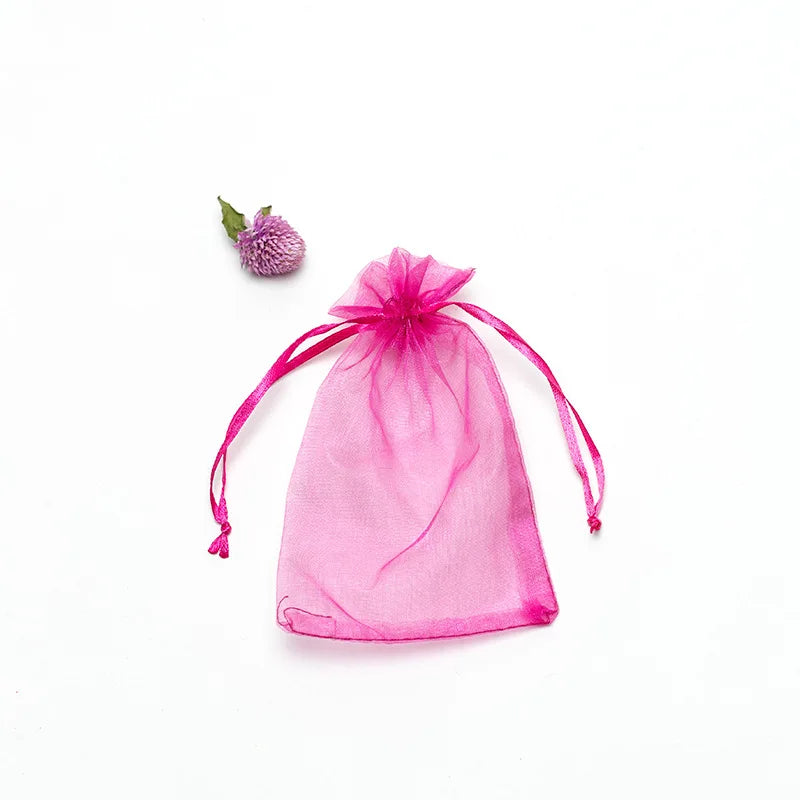 50pcs/lot 7x9cm 9x12cm 10x15 13x18cm Drawstring Organza Gift Bags Jewelry Packaging Bag Wedding Party Packaging Present Pouches