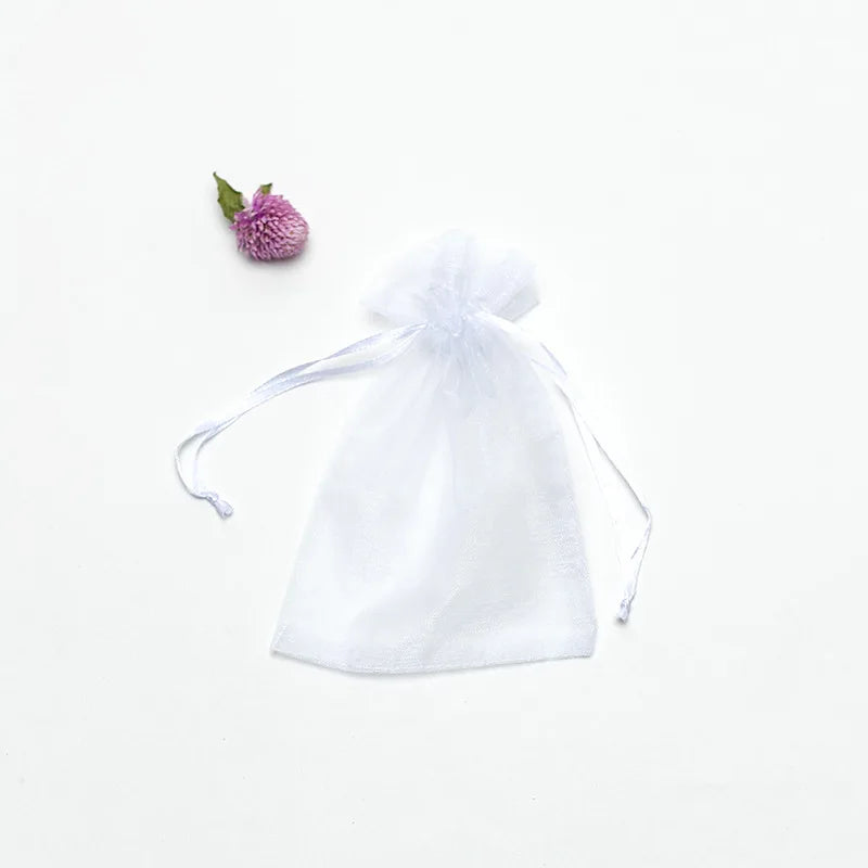50pcs/lot 7x9cm 9x12cm 10x15 13x18cm Drawstring Organza Gift Bags Jewelry Packaging Bag Wedding Party Packaging Present Pouches