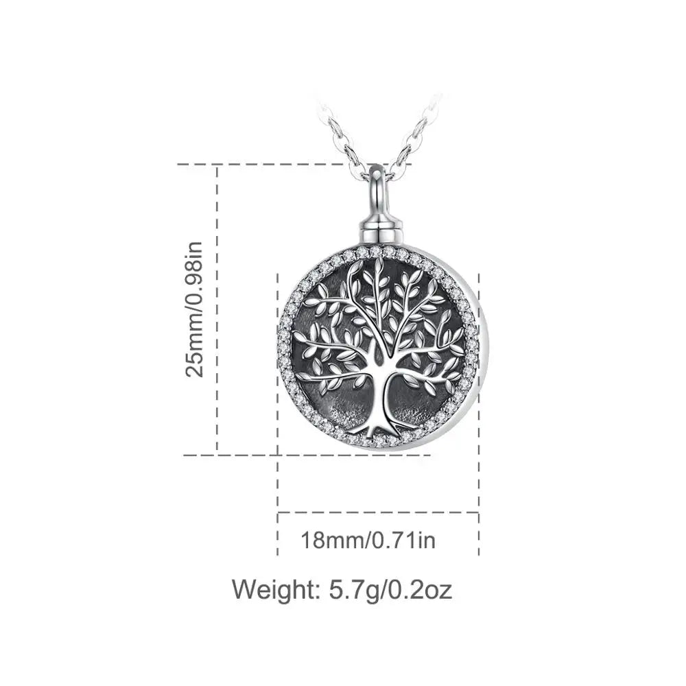 Eudora 925 Sterling Silver Tree of Life Necklace Cremation Memorial Ashes Urn pendant Keepsake Jewelry Gift for Women Men