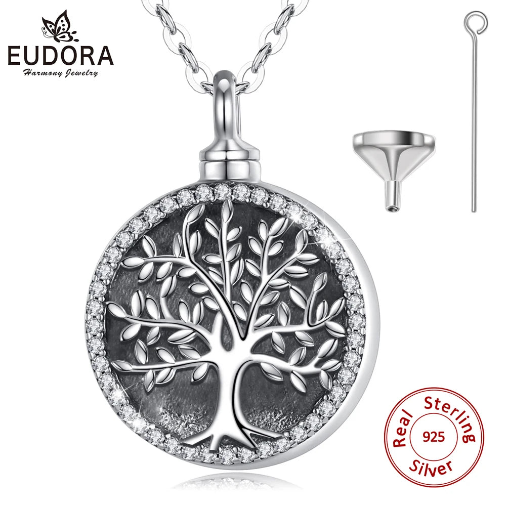 Eudora 925 Sterling Silver Tree of Life Necklace Cremation Memorial Ashes Urn pendant Keepsake Jewelry Gift for Women Men