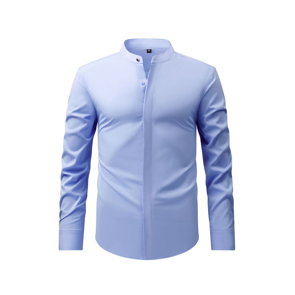 Men's Retro Collar Long Sleeve Shirt Elastic Spring and Autumn Business Casual Cross-border Hot Foreign Trade Shirt New Top