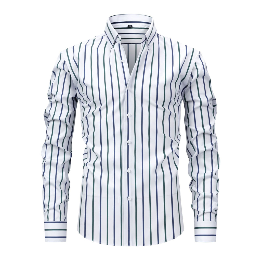 Cross-Border Four-Way Stretch Digital Printed Striped Long-Sleeved Lapel Men's Shirts High-End Men's Shirts Men's Clothing Wholesale