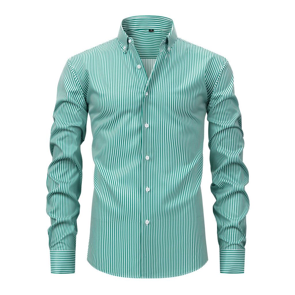 Cross-border four-sided digital printing striped long sleeve lapel men's shirt senior sense men's shirt men's wholesale