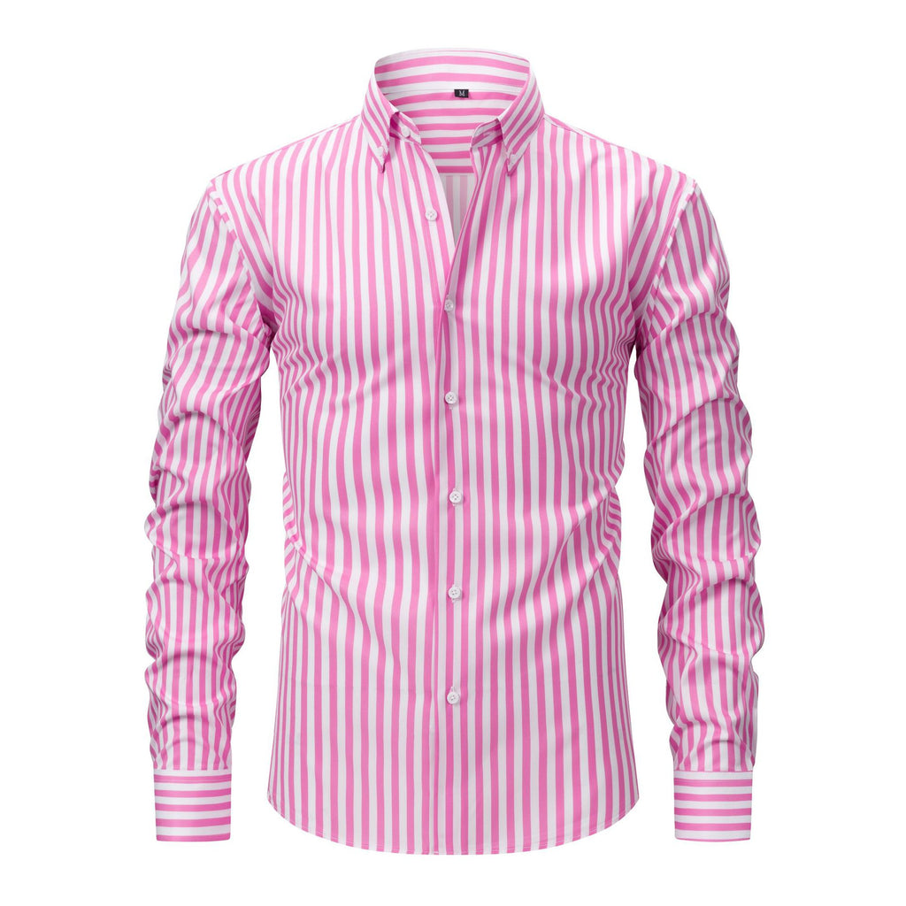 Cross-border four-sided digital printing striped long sleeve lapel men's shirt senior sense men's shirt men's wholesale