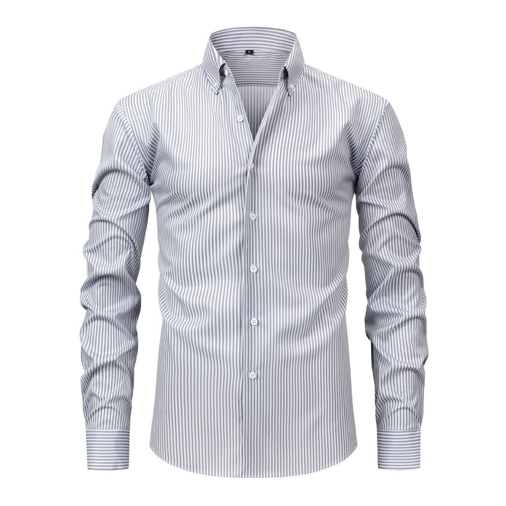 Cross-border four-sided digital printing striped long sleeve lapel men's shirt senior sense men's shirt men's wholesale