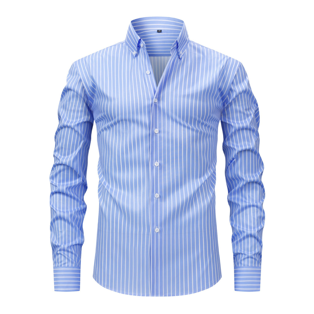 Cross-Border Four-Way Stretch Digital Printed Striped Long-Sleeved Lapel Men's Shirts High-End Men's Shirts Men's Clothing Wholesale
