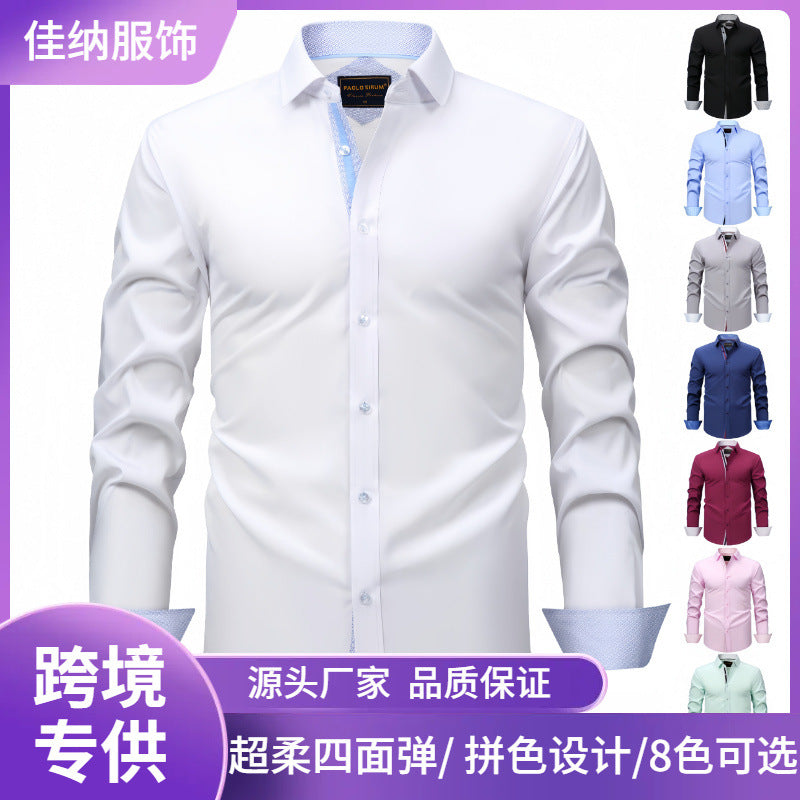 Paul Lomon Shirt All-Sided Long-Sleeved Lapel Men's Shirt Men's Cross-Border European-Size Casual All-Match Shirt Men's