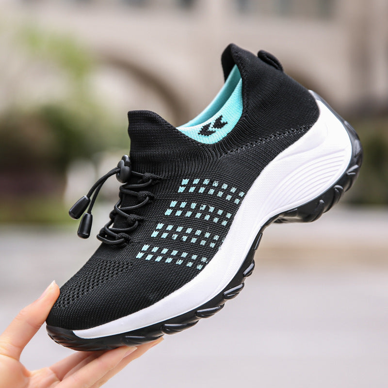 2025 Cross-Border New Large-Size Fly-Knit Mesh Shoes Trendy Mom Shoes Fashionable Sock Shoes Breathable Sports Women's Shoes
