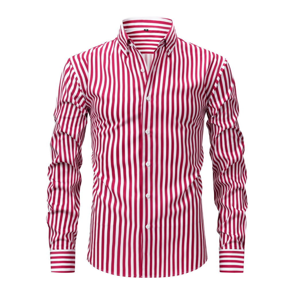 Cross-border four-sided digital printing striped long sleeve lapel men's shirt senior sense men's shirt men's wholesale