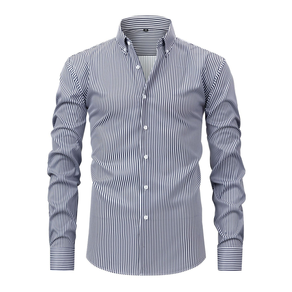 Cross-border four-sided digital printing striped long sleeve lapel men's shirt senior sense men's shirt men's wholesale