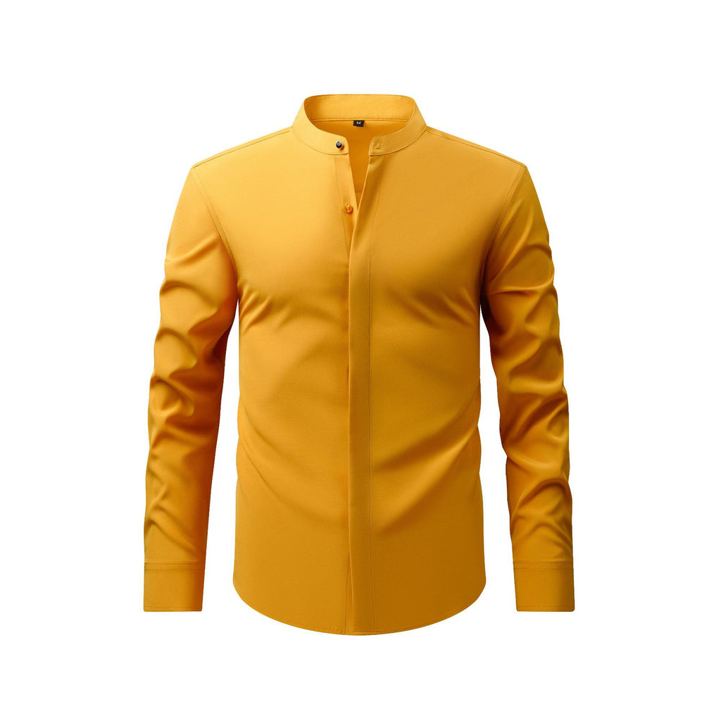 Men's Retro Collar Long Sleeve Shirt Elastic Spring and Autumn Business Casual Cross-border Hot Foreign Trade Shirt New Top