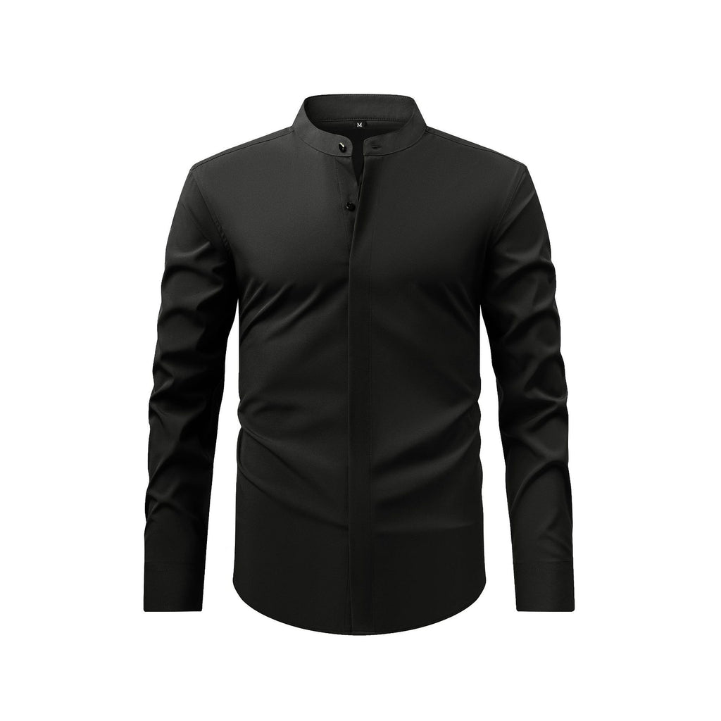 Men's Retro Collar Long Sleeve Shirt Elastic Spring and Autumn Business Casual Cross-border Hot Foreign Trade Shirt New Top