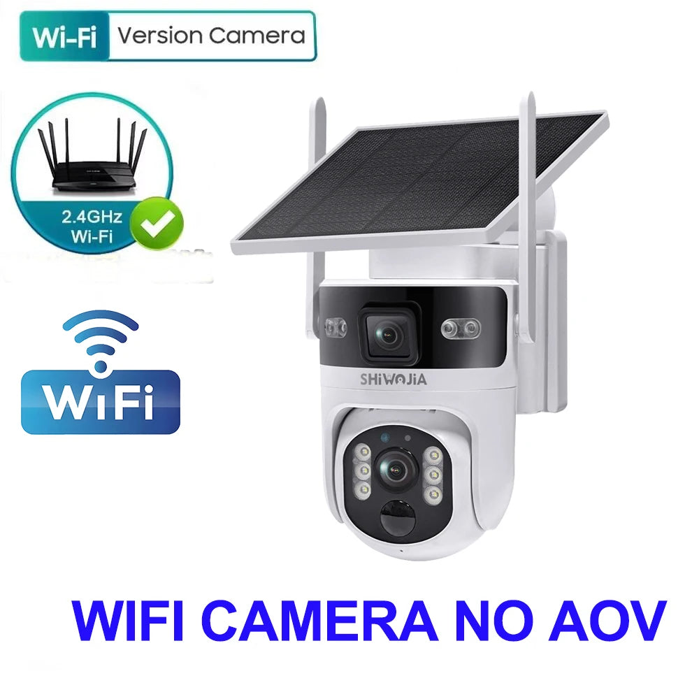 SHIWOJIA 8MP AOV Solar Battery Camera 4G SIM 7/24 Hours Recording Wireless WIFI Security PTZ Camera Dual Lens PIR Night Vision