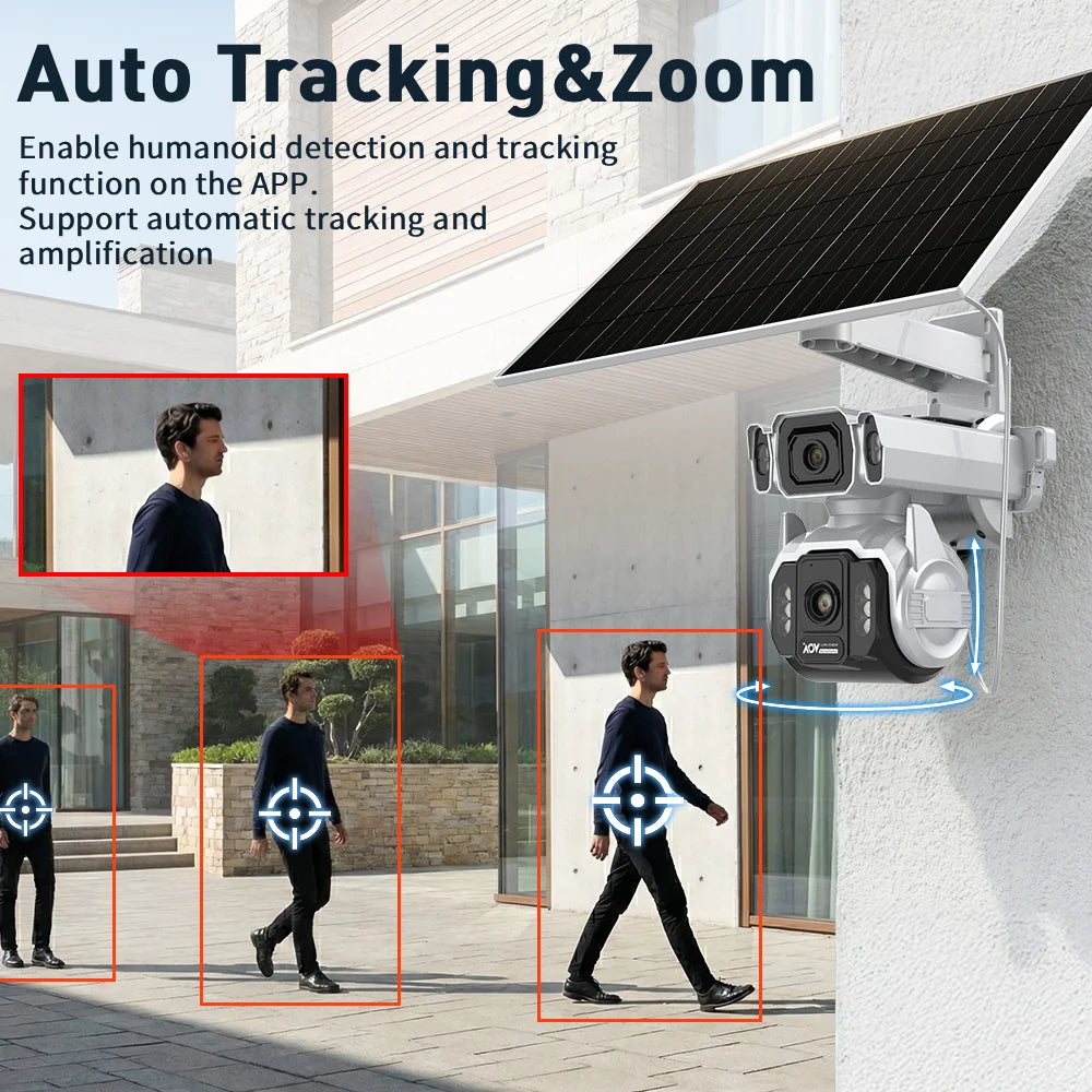 LS VISION Dual Screens 10MP AOV Solar Camera Outdoor 12X Zoom 24/7 Recording 4G SIM Auto Tracking Zoom PTZ Security Cameras CCTV