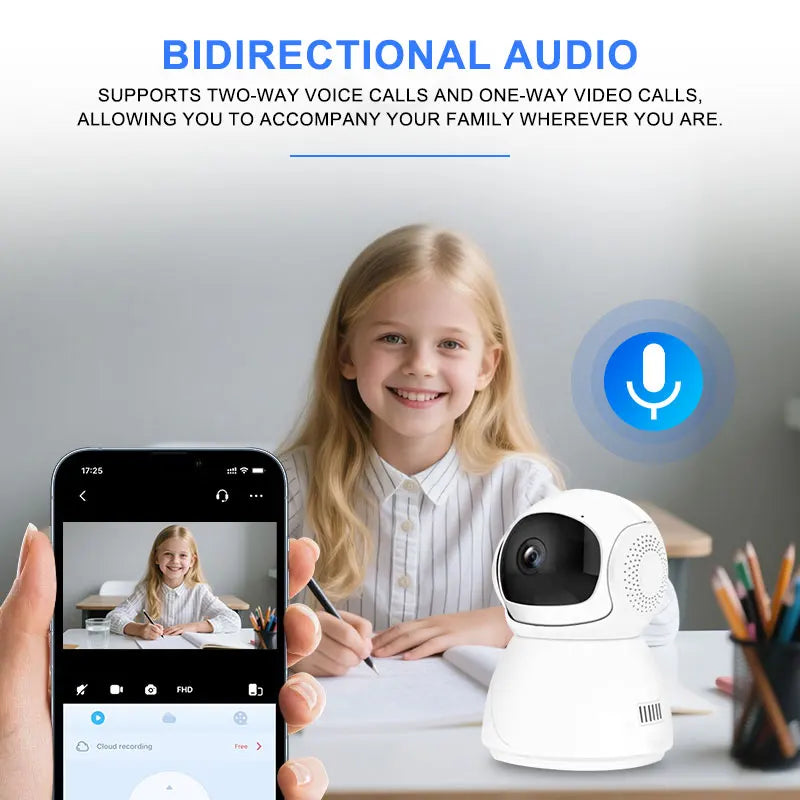 Wireless PTZ Camera Indoor IP Camera Wi-Fi Surveillance for Home Security Camera Night Vision CCTV Camera Pet Dog Camera