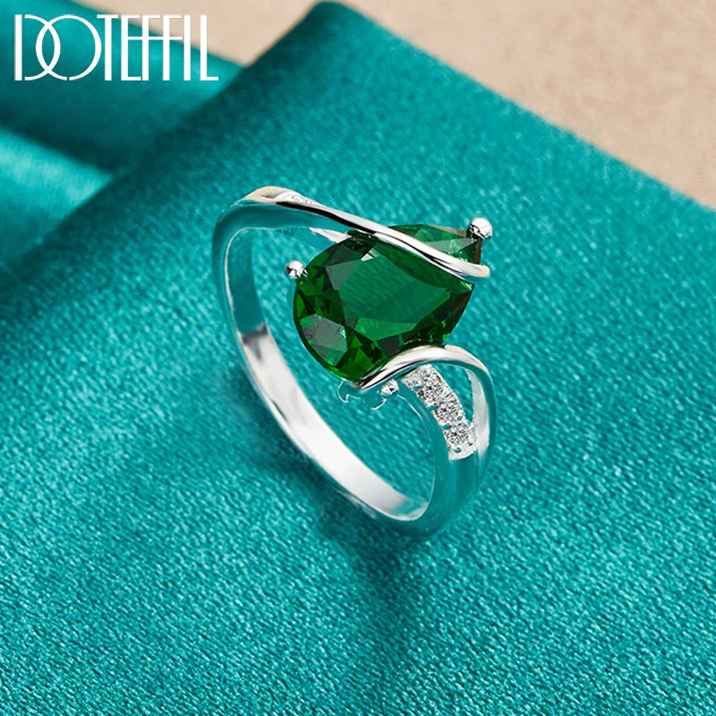 DOTEFFIL Green AAA Zircon Ring 925 Sterling Silver For Woman Fashion Wedding Engagement Party Charm Jewelry