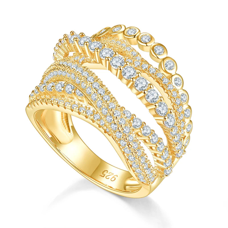 LAYA 925 Sterling Silver Multi-Line AAAAA Shining Zircon OL Style Ring For Women's Wedding High Quality Fashion Luxury Jewelry