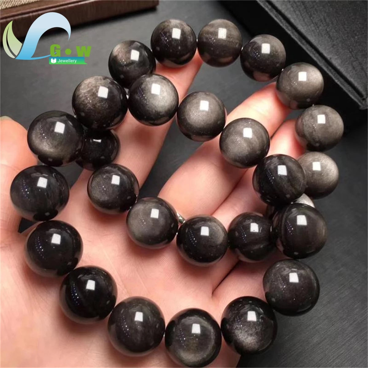 Natural Silver Obsidian Bracelet Men's and Women's Models Double Cat Eyes Silver Obsidian Gold Obsidian Lucky Amulet Hand String