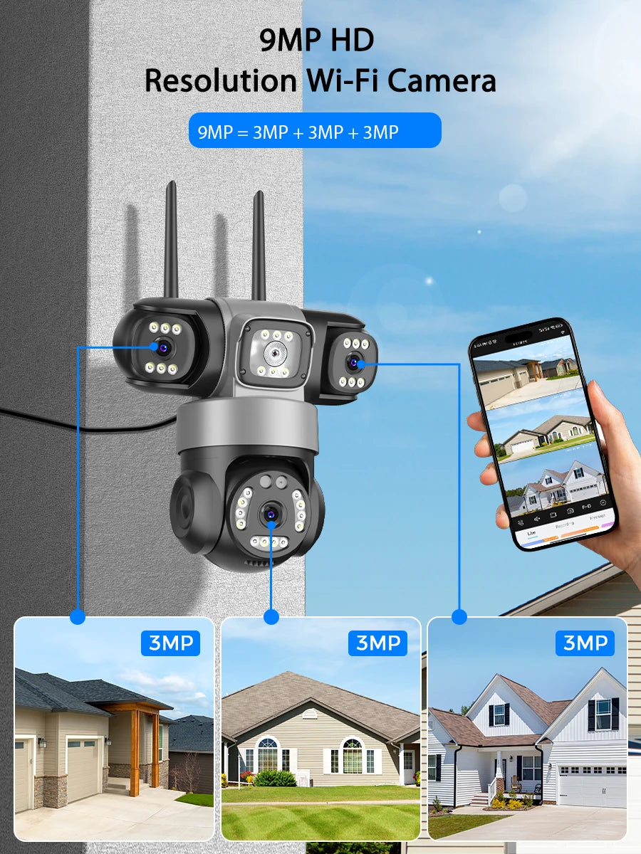 15MP HD Three Screen WIFI IP Camera Outdoor 9MP Dual Lens Camera Ai Human Detection Waterproof CCTV Video Security Camera iCsee