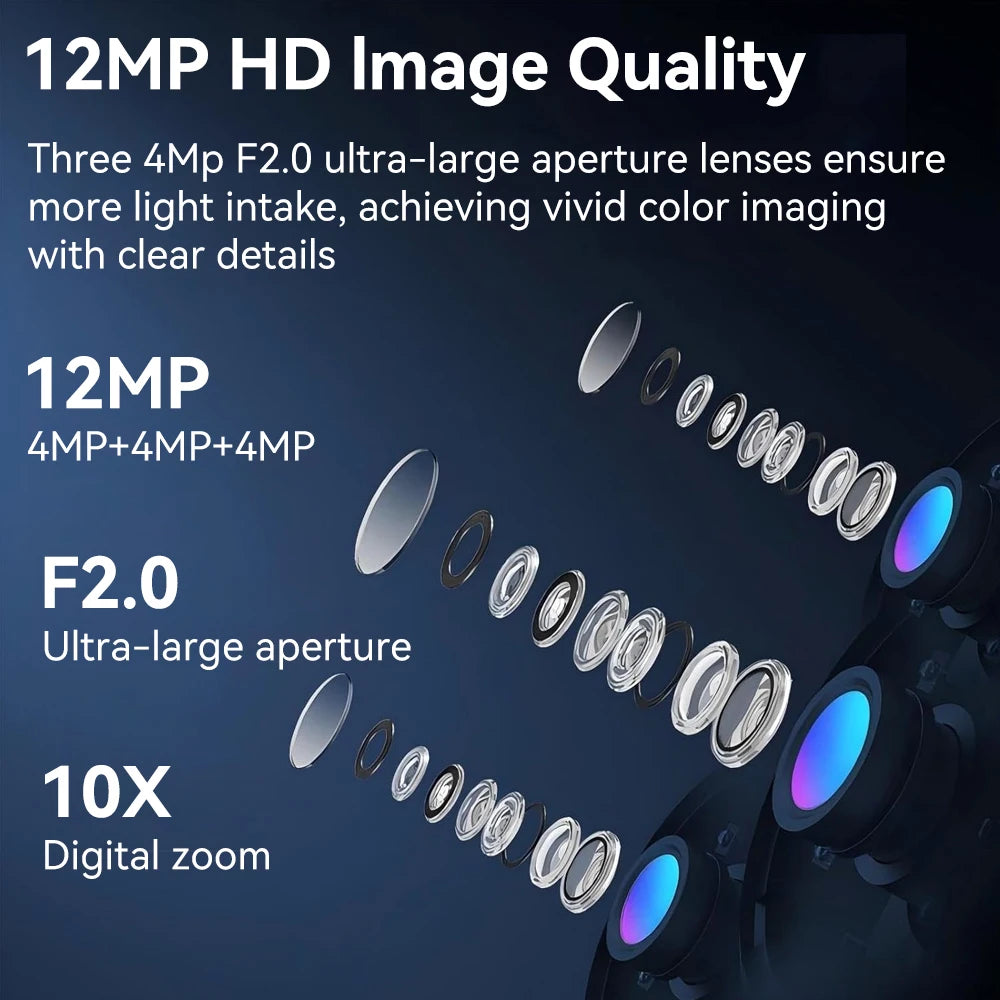 12MP 10X Zoom Outdoor WiFi Camera Three Screen Three Lens PTZ Automatic Tracking Audible Visual Alarm Security Camera