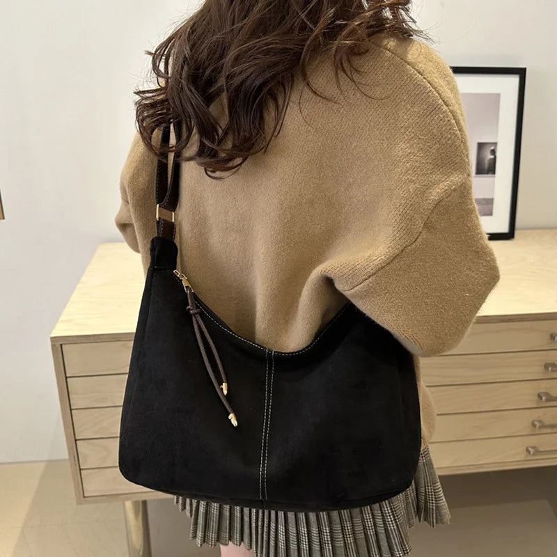 Handbag Purse for Women Suede Shoulder Bag Causal Crossbody Bags Female Luxury Designer Clutch Crescent Hobo Bag