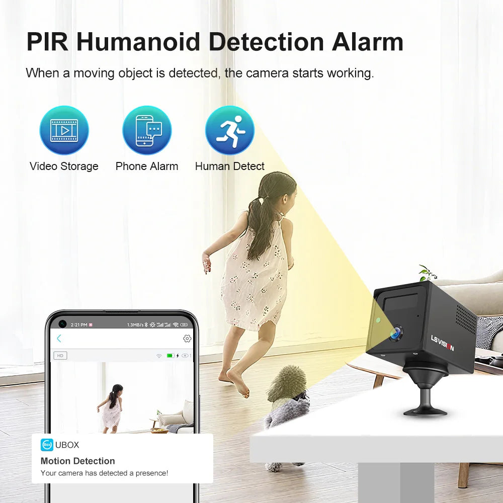 LS VISION 5MP Ubox Mini Camera 4G SIM Indoor Human Detection WIFI Security Cameras 3800mAh Battery CCTV Surveillance IP Camera