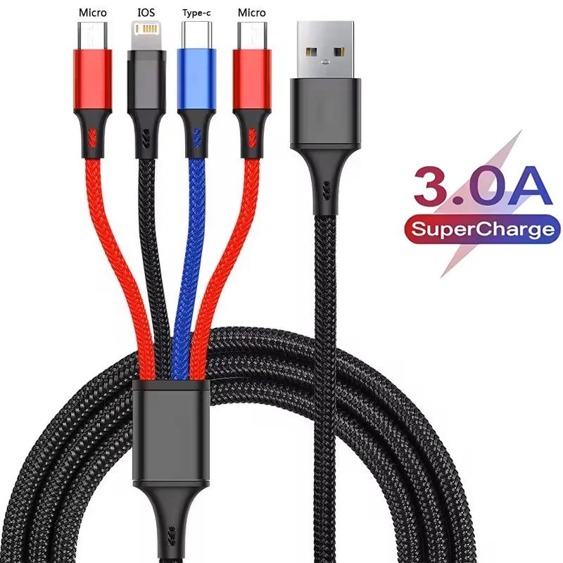 3-In-1 / 4-In-1  USB Cable Type C Usb Micro For iphone Samsung Huawei Xiaomi Multi Port Multiple Charging Wire