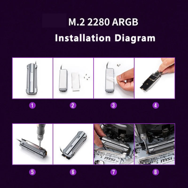 ICE Whale M.2-１ ARGB Sync Computer M.2 2280 SSD Radiator Aluminum M.2 Nvme Cooler Heatsink Solid State Drive Heat Sink Cooler