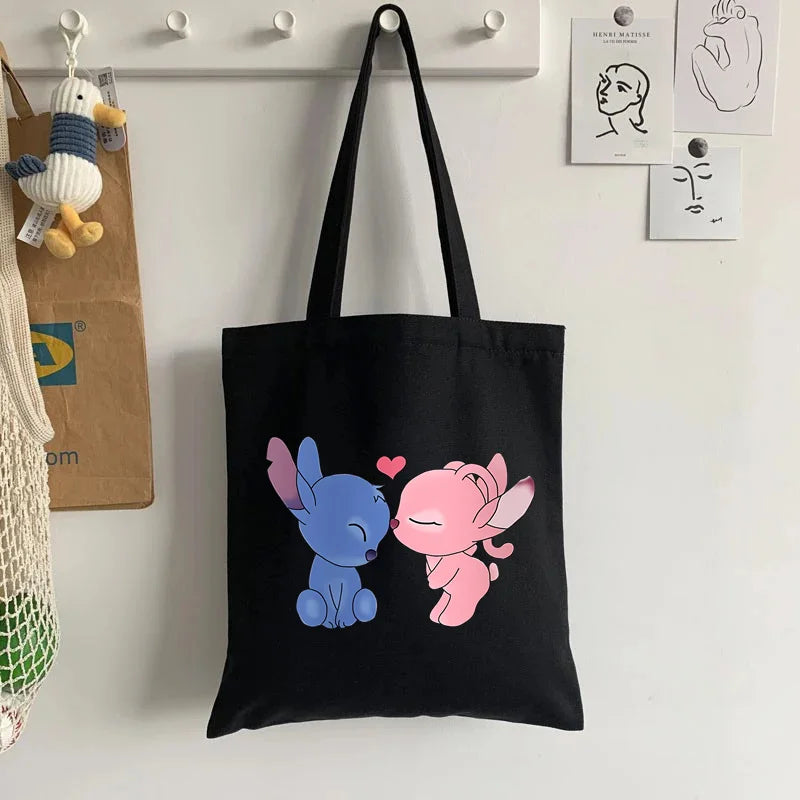 Cute Lilo Stitch Women's Tote Bag Canvas High Capacity Soft Shoulder Bag Women's Handbag Casual Comunting Shopping Bags Gift