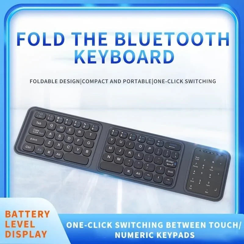Bluetooth Foldable Keyboard Touchpad,Tri-Fold Wireless Keyboard,PU Leather Cover 3 Device Connections,for Tablet Phone Laptop