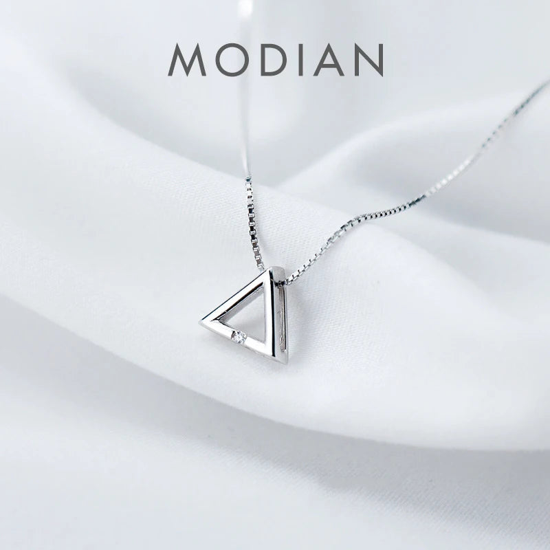 Modian Fashion Simple Design Geometric Triangle 925 Sterling Silver Mini Pendant Necklace for Women Japanese Style Fine Jewelry