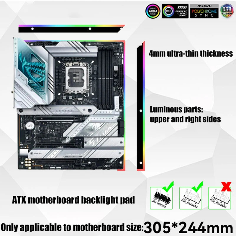 Computer M/B RGB Backlight Panel, 5V ARGB Divine Light Pollution, New Strong Compatibility for MATX/ATX Mobo Strip Backplate