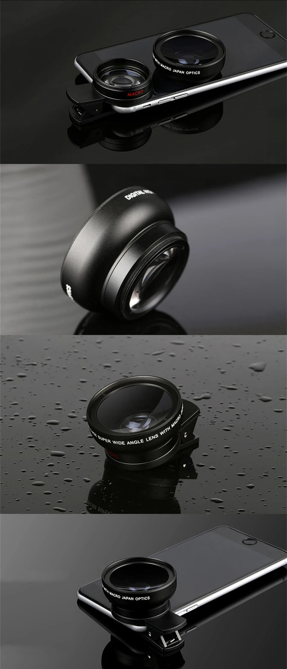 2 In 1 Clip-on Fish Eye Magnifiers Mobile Phone Lens Professional Mobile Phone Camera Lenses 15X Macro 0.45X Super Wide Angle