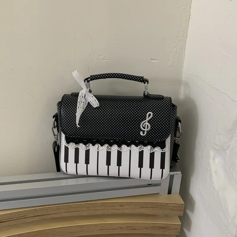 Fashion Contrast Color Handbag Creative Polka Dot Piano Note Small Square Bag Flip Zipper Shoulder Bag Y2k Style Crossbody Bag