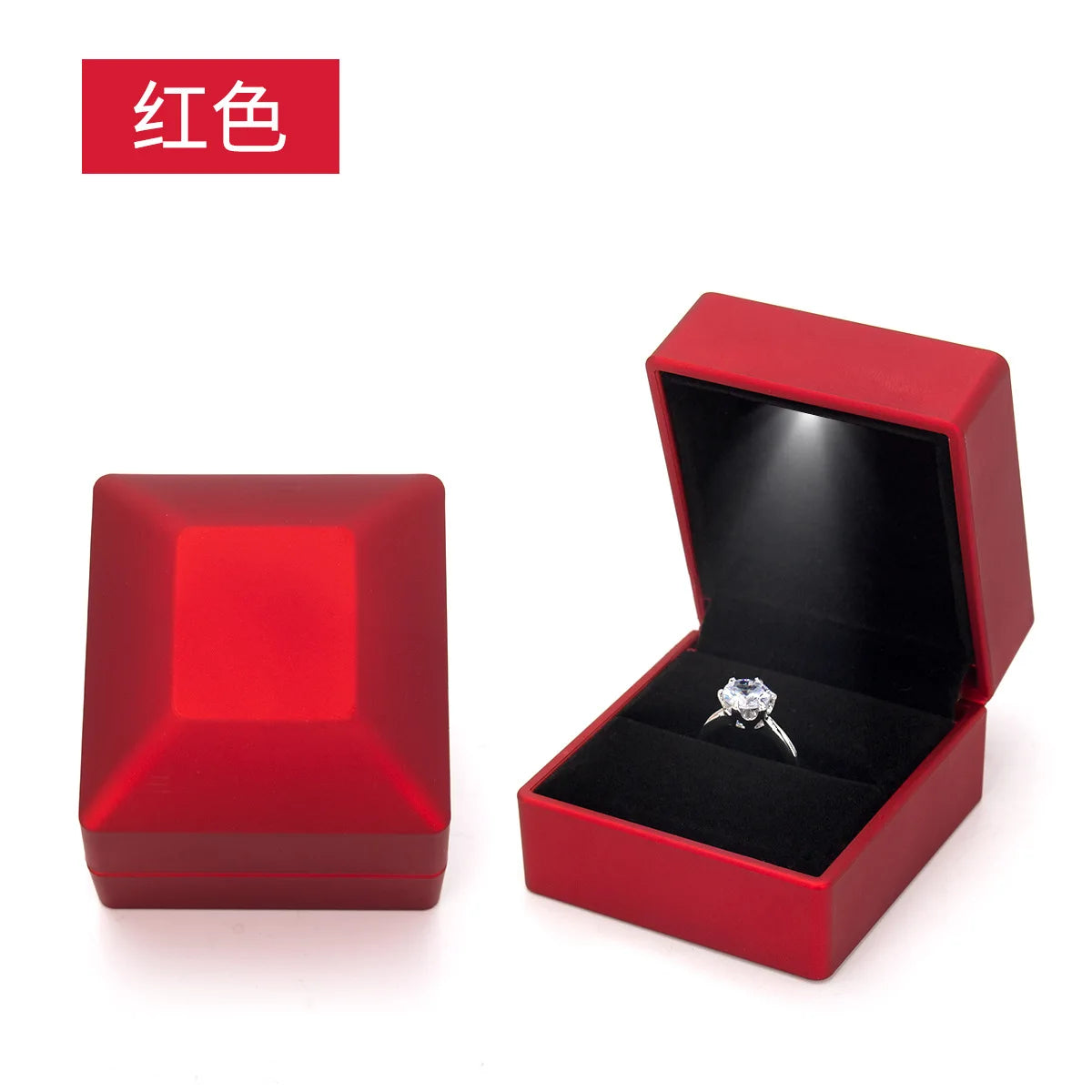 LED Illuminated Ring Box - Premium Spray-Finish Jewelry Display Case for Luxury Rings