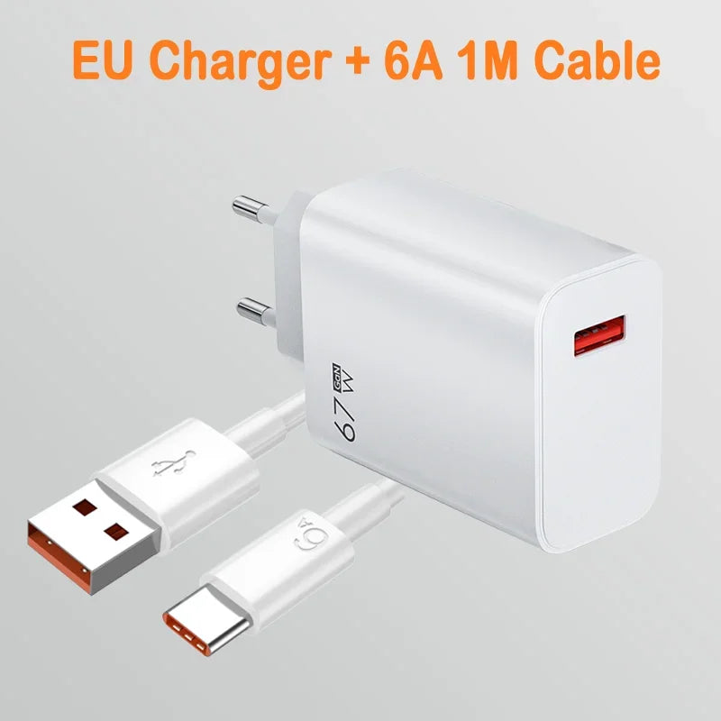 67W USB Fast Charger For Xiaomi 6A Type C Cable Phone Power Adapter For Mi 12 11 POCO X5 X4 Pro Redmi Note9 10 11 Charging Line