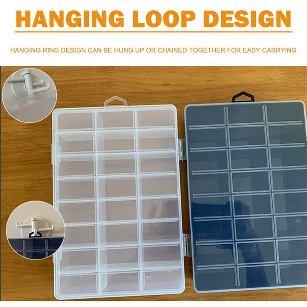 1Pack Plastic Storage Box 24 Grids Clear Plastic Organizer Box Compartment Storage Container for Craft, Beads, Jewelry, Items