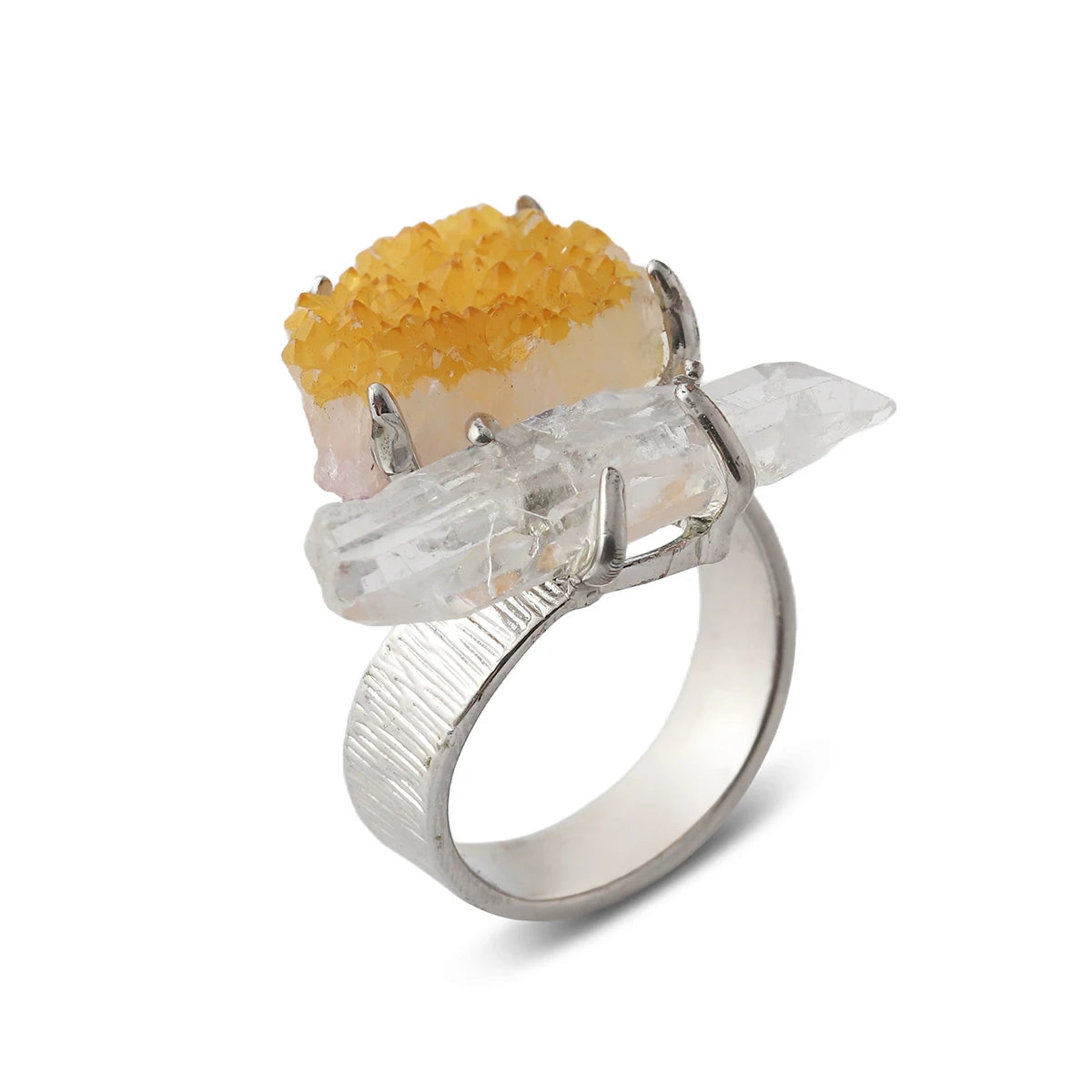 Natural Gemstone Ring Unisex Ring Unique  Crystal Fashion Jewelry Adjustable  Unisex Party Gift Ring Raw Stone Jewelry