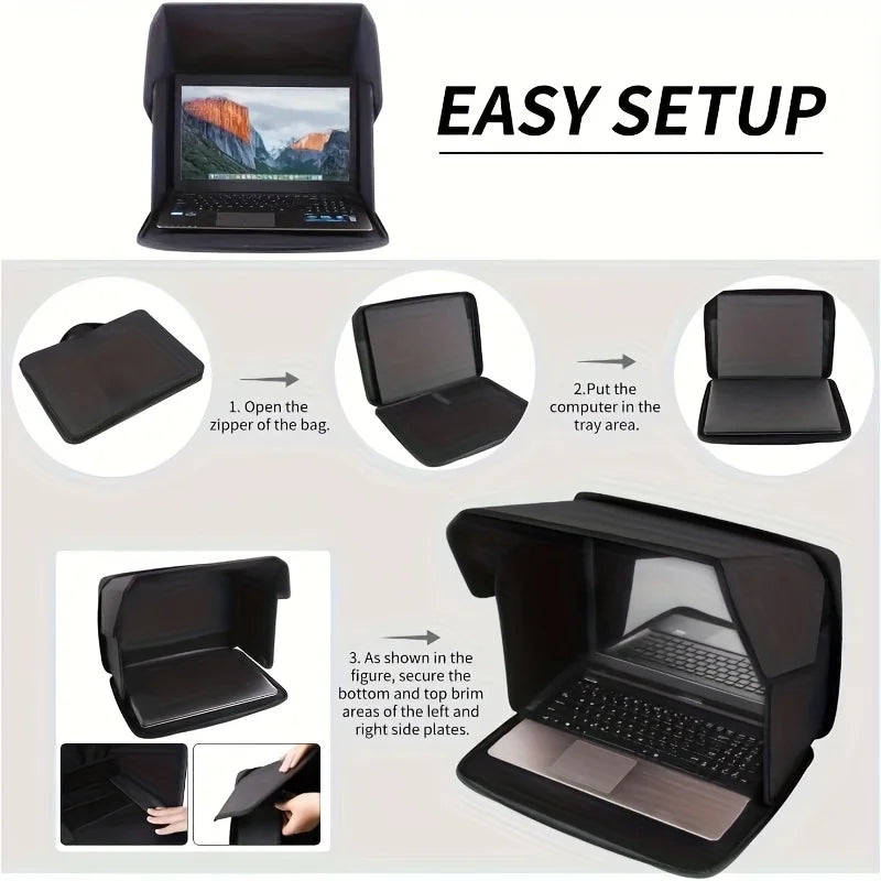 Laptop Bag Laptop Sun Shade, Lightweight Laptop Sun Glare Shield Privacy Cover for Working Outside 14inch